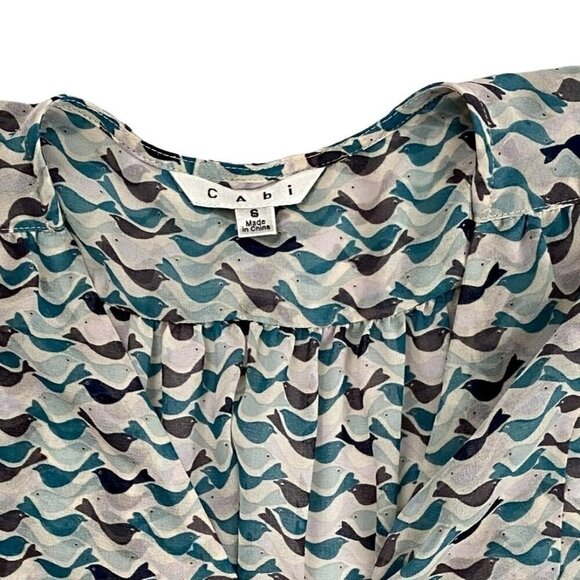 Cabi | Bird Pattern Sleeveless Sheer Blouse | Green | Size: Small - Picture 3 of 7